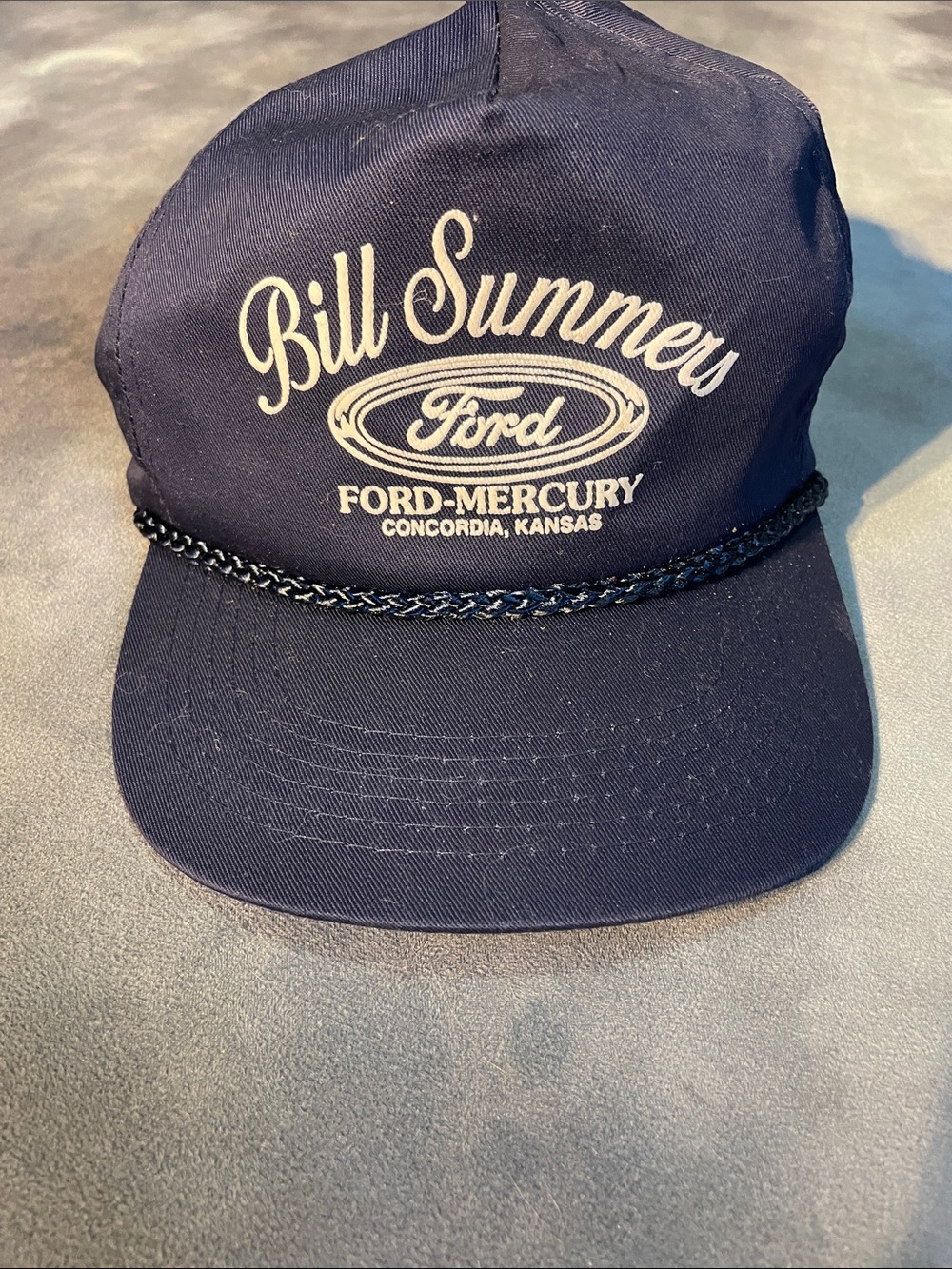 Ford Navy Hat with White Embroidered Bill Summers Logo